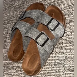 Maurices Gray Sandals with Black Buckles